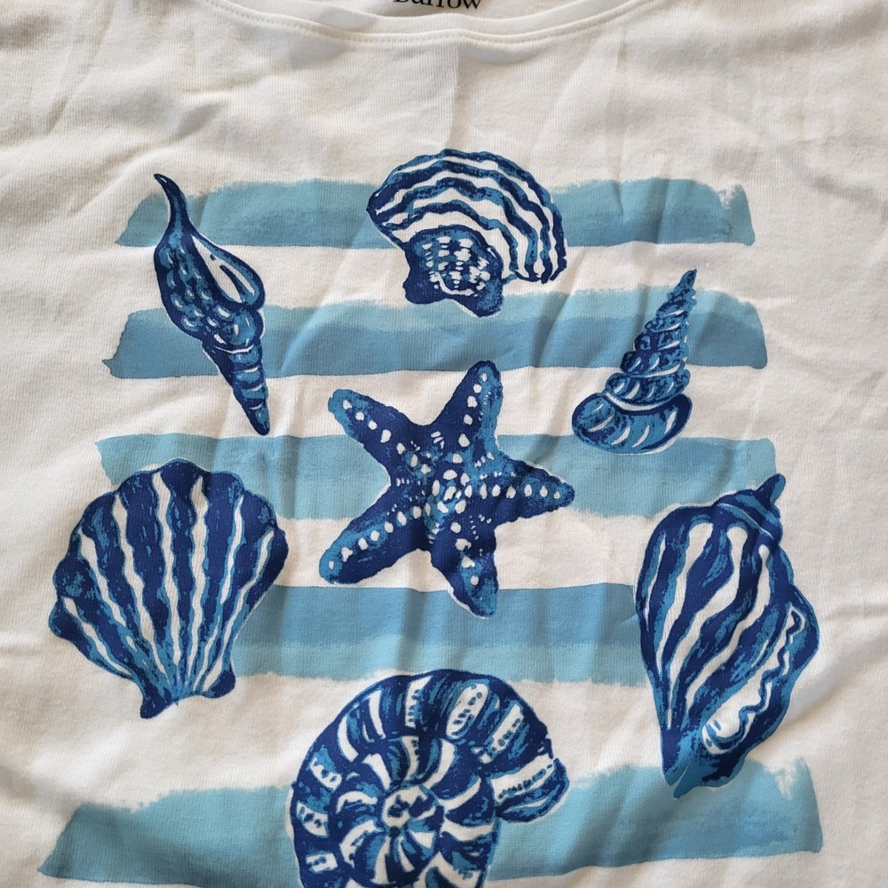 Croft & Barrow Women 1X White‎ Coastal Seashell Starfish  Classic Tee Shirt